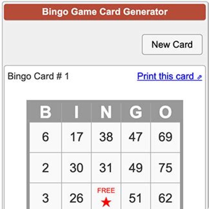 Bingo Card Generator Calculator Quiz