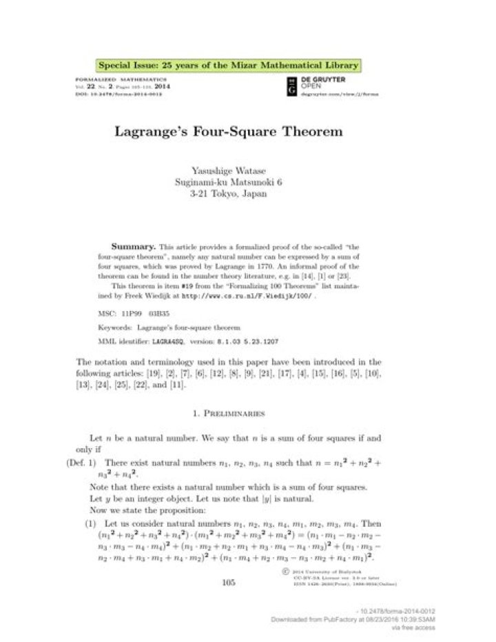 Lagrange Four Square Theorem (Bachet Conjecture) Calculator