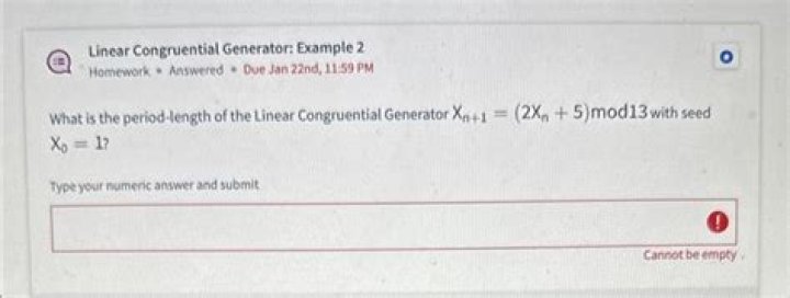Linear Congruential Generator Calculator Quiz
